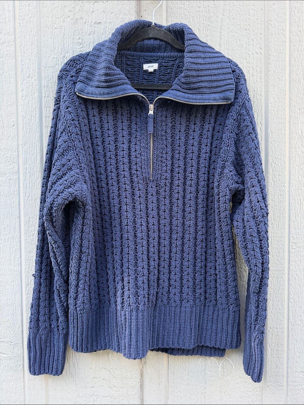 Aerie Navy Half-Zip Cable Knit Chunky Sweater Size: M - Picture 2 of 9